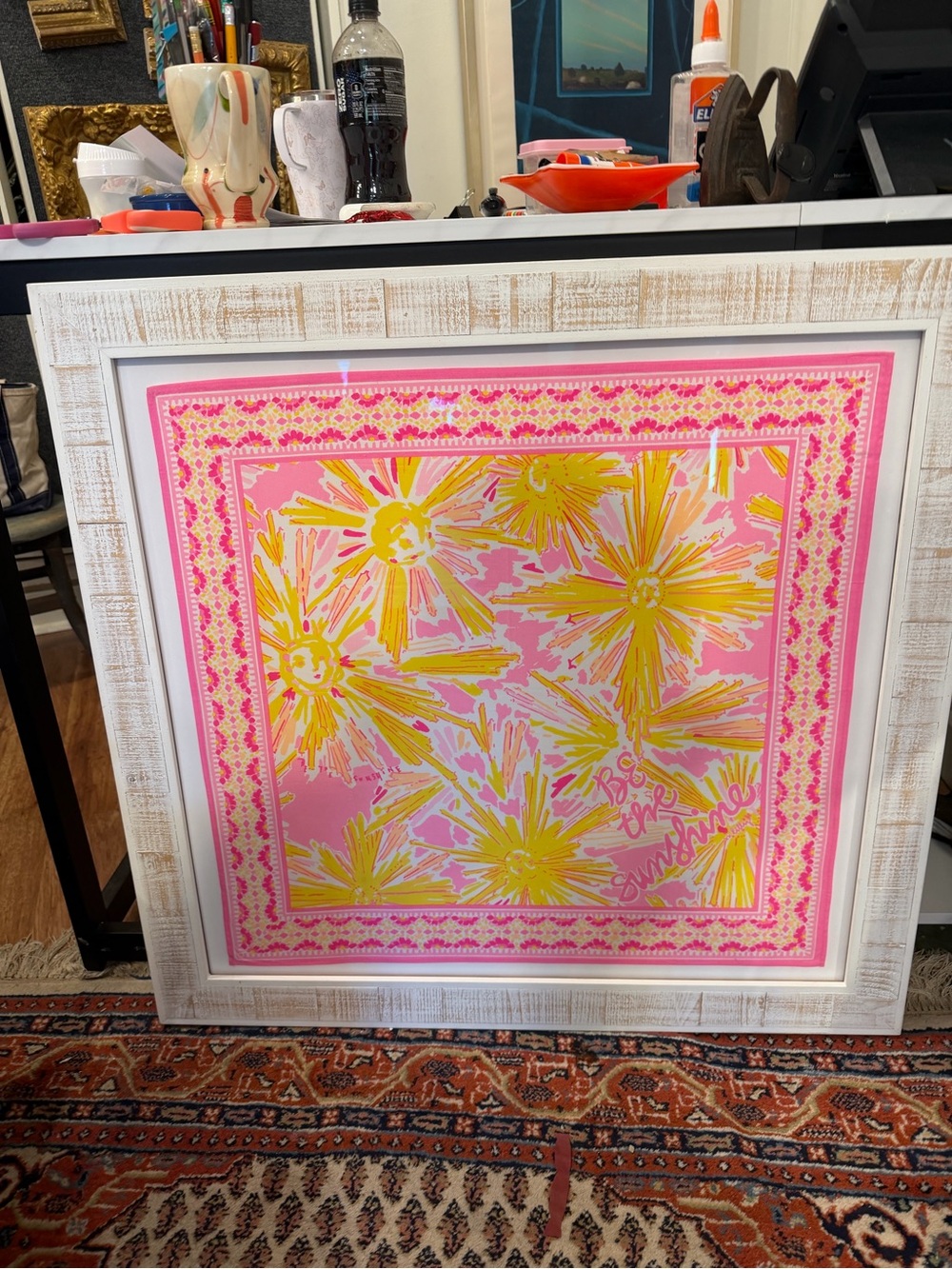 Bright Lilly Pulitzer Be the Sunshine scarf Framed Art New